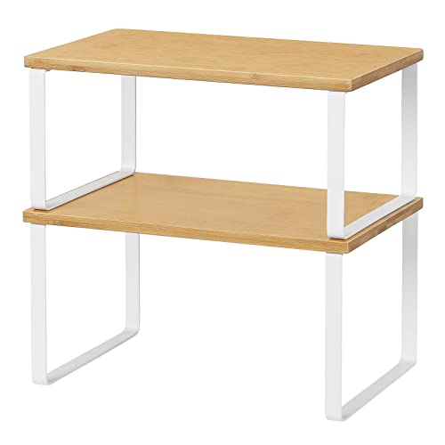 PRODUCTO 648-5 NEX Organizador de estantes para mostrador y gabinete de cocina de bambú, apilable y expandible, blanco y natural