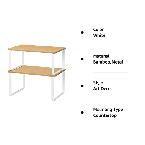 PRODUCTO 648-5 NEX Organizador de estantes para mostrador y gabinete de cocina de bambú, apilable y expandible, blanco y natural