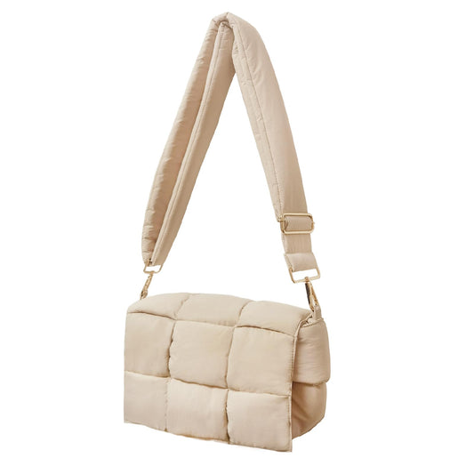 PRODUCTO 707-1 NAARIIAN Bolso de hombro acolchado de nailon tejido bolso cruzado de diseñador dupes bolso de mujer (beige)