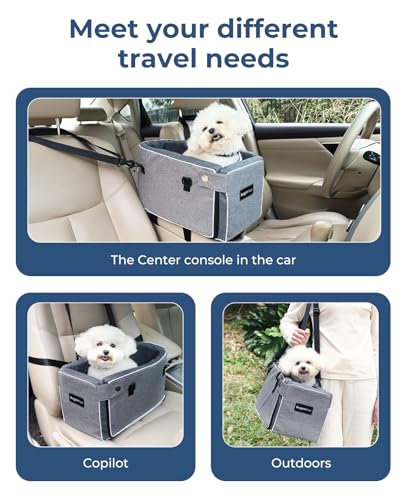 PRODUCTO 633-1 Asiento para perros , asiento elevador  con consola central con paquete lateral, asiento de automóvil mejorado para mascotas con cinturones de seguridad de doble protección, cojín lavable, correa de seguridad y bolsillo de almacenamiento