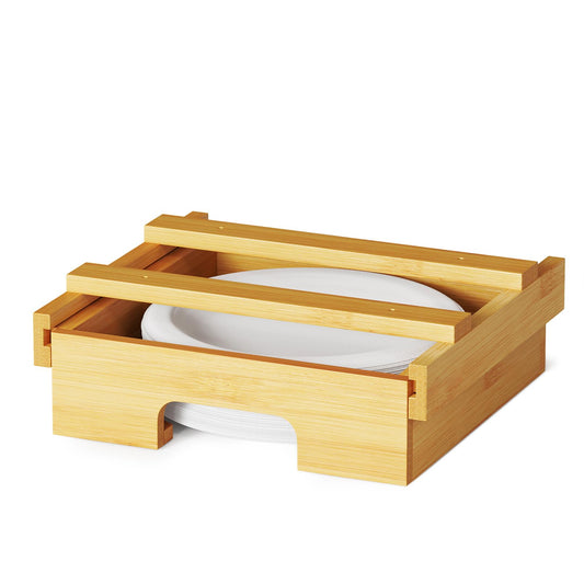 PRODUCTO 648-6 Dispensador de platos de papel SpaceAid de 8,5 pulgadas, soporte para platos de bambú debajo del gabinete, soportes para dispensadores de platos verticales para mostrador de cocina, carrito para encimera (para platos de 8,5 pulgadas, bambú)