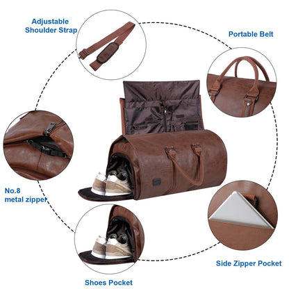 PRODUCTO 649-1 Portatrajes de mano, portatrajes impermeable para hombre para viajes de negocios, bolso de lona grande de cuero con compartimento para zapatos -Marrón