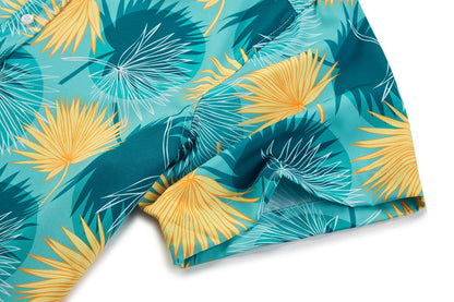 PRODUCTO 642-1 EUOW Camisa hawaiana de manga corta para hombre, camisas de vestir de playa de verano con botones estampados (hoja amarilla, L)