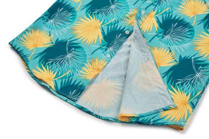PRODUCTO 642-1 EUOW Camisa hawaiana de manga corta para hombre, camisas de vestir de playa de verano con botones estampados (hoja amarilla, L)