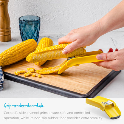 PRODUCTO 689 Dreamfarm Corpeel | Separador y pelador rápido de mazorcas de maíz | ¡Pele fácilmente sus mazorcas de maíz, cocidas o frescas! | Amarillo