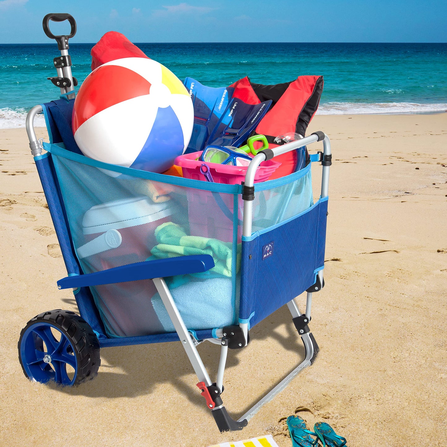 PRODUCTO 656 Mac Sports Beach Day - Chaise lounge plegable con combinación de carrito integrado y ruedas pesadas, perfecto para la playa, el patio, la piscina o el picnic