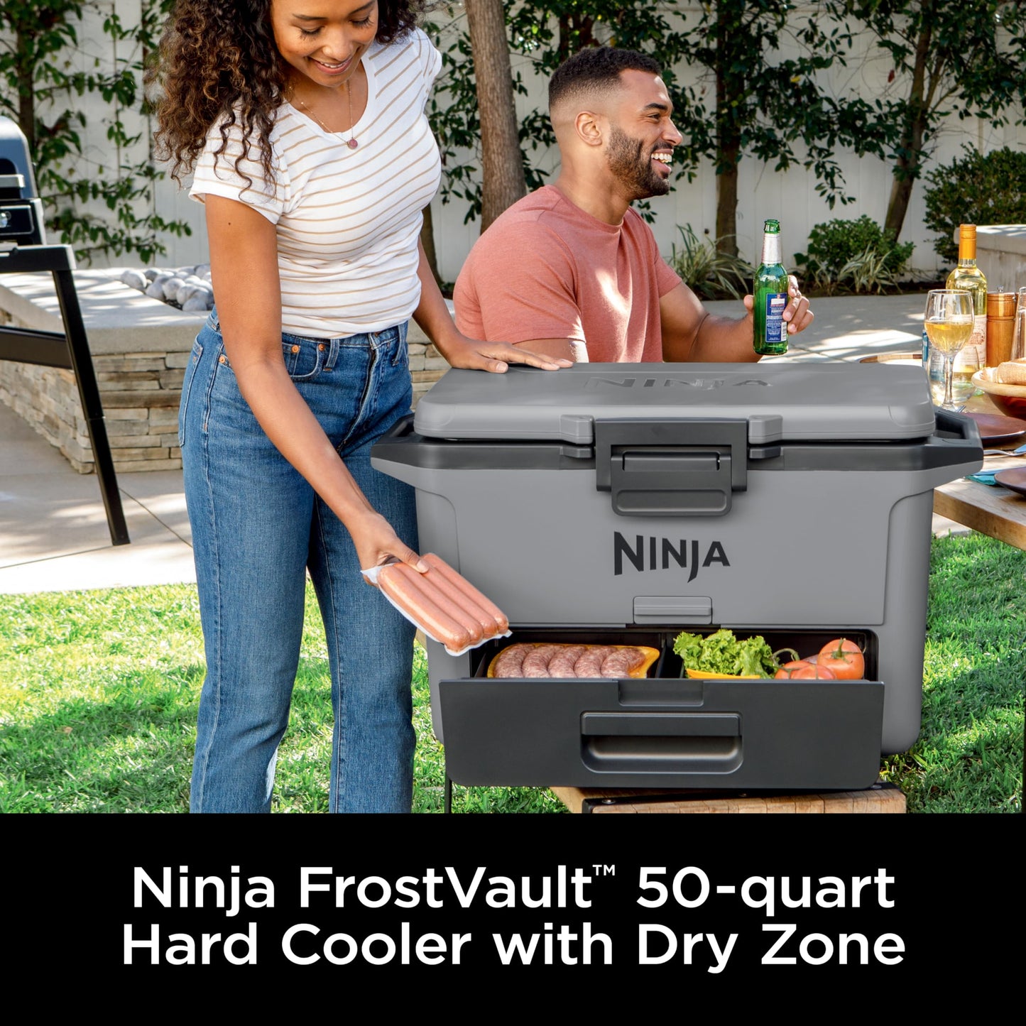 Ninja FB151GY FrostVault 50qt Hard Cooler with Dry Zone, Integrated Fridge-Temp Dry Storage Drawer, Premium Heavy-Duty Insulated Cooler, Keeps Ice for Days, Slate Gray