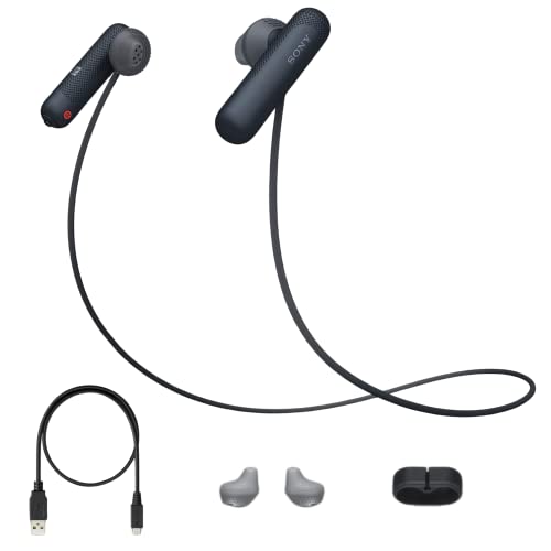 Sony Auriculares Bluetooth Extra Bass, Auriculares deportivos inalámbricos con micrófono/micrófono, IPX4 estéreo a prueba de salpicaduras, confort, gimnasio, correr, entrenamiento, hasta 8,5 horas de batería, negro (versión internacional)