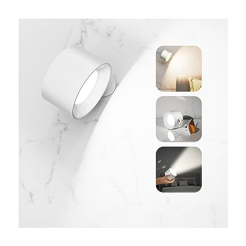 PRODUCTO 201 Deyagoo Aplique de pared LED, lámpara de pared con batería recargable, 3 temperaturas de color y 3 niveles de brillo, bola magnética giratoria de 360°, luz de pared inalámbrica para lectura junto a la cama, color blanco