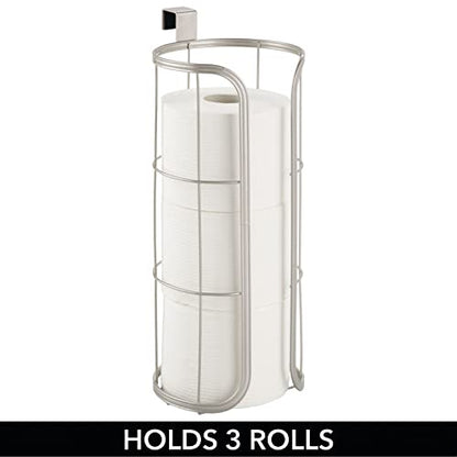 PRODUCTO 329 mDesign Modern Over The Tank Hanging Toilet Tissue Paper Roll Holder and Reserve for Bathroom Storage - Stores 3 Extra Rolls, Holds Jumbo-Sized Rolls - Durable Metal Wire - Satin
