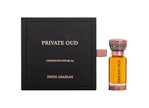 Swiss Arabian Private Oud para unisex - Aceite de perfume concentrado sensual gourmand - Fragancia de lujo de Dubai - Perfume artesanal de larga duración con notas de ciruela, rosa, vetiver y vainilla - 0.4 oz