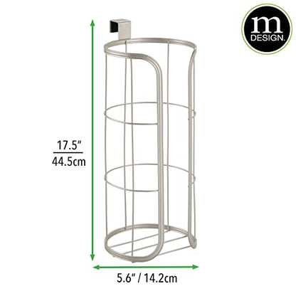 PRODUCTO 329 mDesign Modern Over The Tank Hanging Toilet Tissue Paper Roll Holder and Reserve for Bathroom Storage - Stores 3 Extra Rolls, Holds Jumbo-Sized Rolls - Durable Metal Wire - Satin