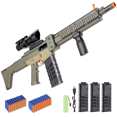 Pistola de juguete realista para dardos Nerf, rifle de francotirador automático con alcance, lanzador de espuma con 100 balas suaves, 3 cargadores, ametralladoras eléctricas para niños de 8 a 12 años, regalos de cumpleaños para niños y adultos
