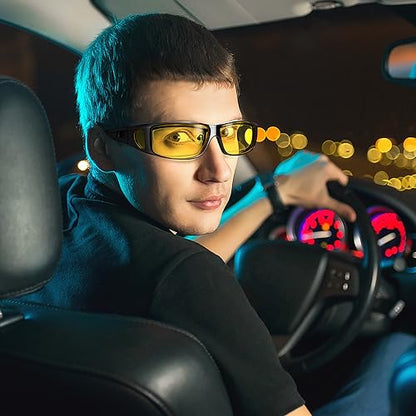 URUMQI Gafas de conducción de visión nocturna que se ajustan a las gafas para hombres y mujeres, gafas nocturnas polarizadas antideslumbrantes HD lente amarilla