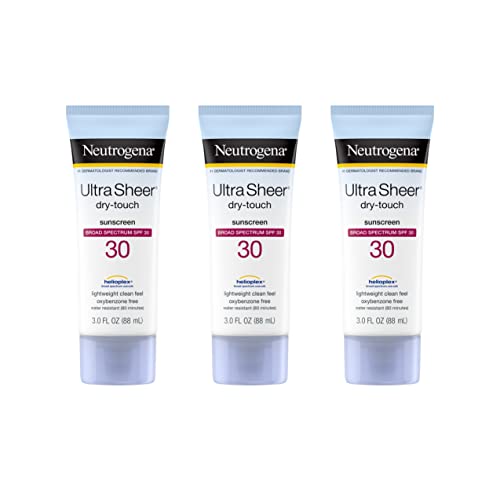 Neutrogena Ultra Sheer Dry-Touch Sunscreen Lotion, Broad Spectrum SPF 30 UVA/UVB Protection, Oxybenzone-Free, Water Resistant, Non-Comedogenic, Non-Greasy, Travel Size, 3 Fl Oz, Pack of 3