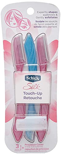 Schick Hydro Silk Touch-Up Herramienta exfoliante dermaplaning, maquinilla de afeitar para rostro y cejas con cubierta de precisión, 3 unidades | Maquinilla de afeitar Dermaplaning para mujeres