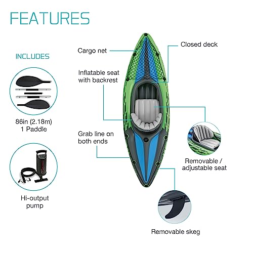 PRODUCTO 293 Juego de kayak inflable INTEX 68305EP Challenger K1: incluye remo de aluminio de lujo de 86 pulgadas y bomba de alto rendimiento - Asiento ajustable con respaldo - Skeg extraíble - 1 persona - Capacidad de peso de 220 lb