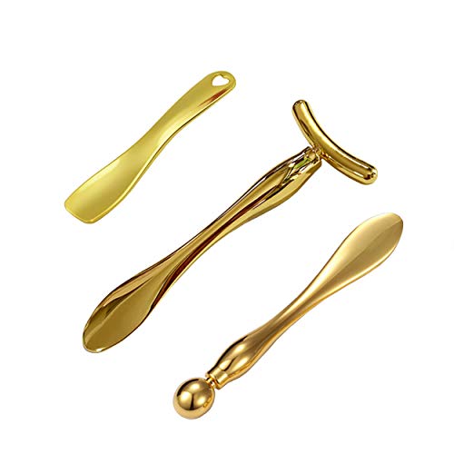 GOERTI 3Pcs Metal Eye and Face Cream Applicator Stick Cosmetics Spoon Spatula, Massager Tool for Facial Massage, Under Eye Roller Reduce Puffiness
