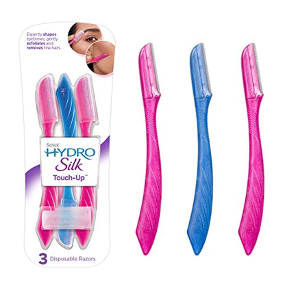 Schick Hydro Silk Touch-Up Herramienta exfoliante dermaplaning, maquinilla de afeitar para rostro y cejas con cubierta de precisión, 3 unidades | Maquinilla de afeitar Dermaplaning para mujeres