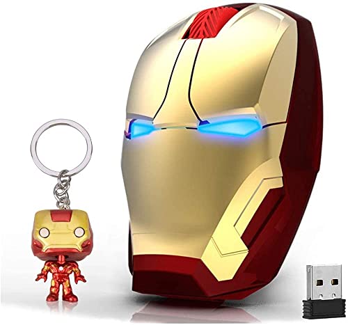 PRODUCTO 199 Ratón inalámbrico Iron Man 2.4G Ratones ópticos inalámbricos de tamaño completo con receptor nano USB, 3 niveles de DPI ajustables, 3 botones para computadora portátil, PC, computadora portátil, computadora, MacBook (dorado)