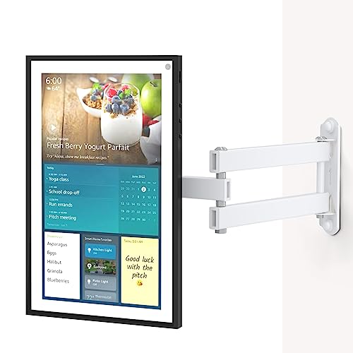 WALI Mount for Echo Show 15, Adjustable Wall Mounting Bracket with Heavy Duty 15” Extension Arm, Rotate Tilt Swivel for Alexa Echo Show 15, Holds up to 33lbs, White