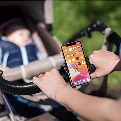 liuliuby Accesorio para soporte de teléfono para cochecito - Accesorios universales para cochecito para padres, bebés y niños pequeños - Abrazadera para teléfono con agarre de brazo de silicona antideslizante para barra del vientre, barras de mano, marcos