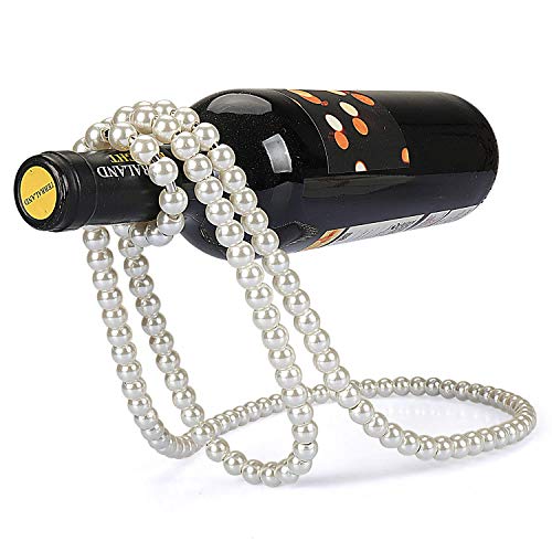 PRODUCTO 137 Botellero con forma de collar de perlas, soporte para botellas de vino de metal, soporte para botellas de vino para bar y decoración del hogar (blanco)