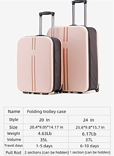 Gujuja 1 paquete de equipaje de mano plegable, maletas resistentes y duraderas con ruedas, maleta de viaje para 20 pulgadas