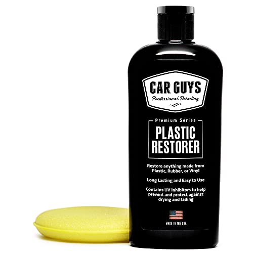 Restaurador de plástico CAR GUYS | ¡Dale vida al plástico, el caucho y el vinilo! | Restaurador de molduras fácil de usar | Suministros seguros para detalles de automóviles | Kit de 8 Oz con aplicador de espuma