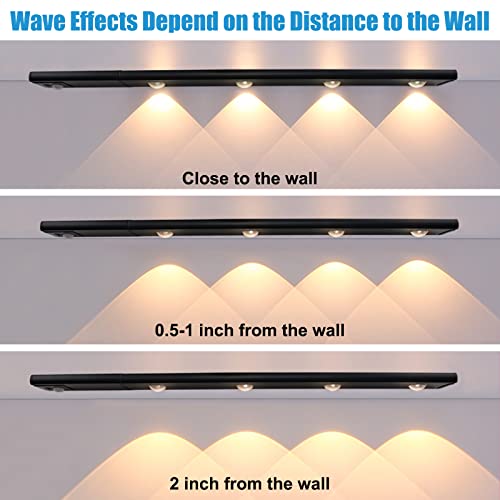 wakdop Lámpara LED para armario – Luz LED con sensor de movimiento para gabinete con 2 baterías desmontables, luz debajo del gabinete con 3 temperaturas y luz de gabinete inalámbrica recargable regulable (negro)