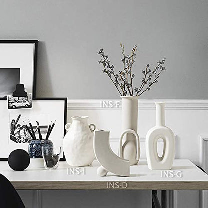 INGLENIX Jarrón de cerámica gris blanco estilo minimalista nórdico decoración para centros de mesa, cocina, oficina o sala de estar, jarrones decorativos geométricos modernos WhiteSmoke para decoración del hogar (INS-C)