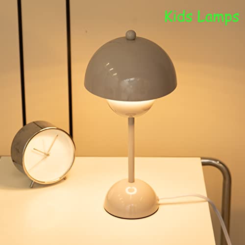 Shangpai Lámparas de mesa modernas, lámpara de noche de brillo de 3 niveles para dormitorio, lámparas de escritorio con bombilla LED de 6 W, lámpara de mesita de noche retro de metal para niños (gris)