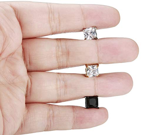 FIBO STEEL 6 pares de pendientes magnéticos de acero inoxidable para hombres y mujeres con imán de circonita cúbica, juego de pendientes de clip no perforados (0.315 in)