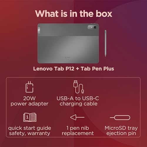 PRODUCTO 389 Lenovo Tab P12-2023 - Tablet con pantalla táctil expansiva - Pantalla 3K de 12,7" - Cámara de 13MP - Memoria de 8GB - Almacenamiento UFS de 128GB - Android 13 - Dolby Atmos - Altavoces JBL cuádruples - Bolígrafo incluido