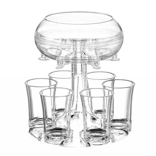 Mixt Shots 6 Shot Glass Dispenser and Holder, Acrylic, Multiple Shot Pourer with Stopper for Cocktail, Wine and Juice, College and Party Beverage Dispenser for Filling Liquids (Transparent)