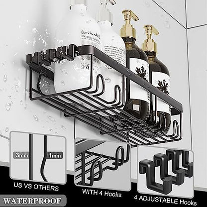 Posyla Organizador de ducha, organizadores de ducha de baño, estantes de ducha negros para ducha interior con jabonera y soporte para cepillo de dientes, cestas de pared de acero inoxidable con adhesivos montados (5 piezas)