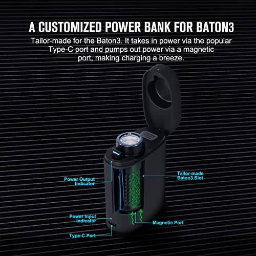 OLIGHT Baton3 Premium Edition Linterna LED compacta de 1200 lúmenes alimentada por una sola batería recargable, con caja de carga, negra