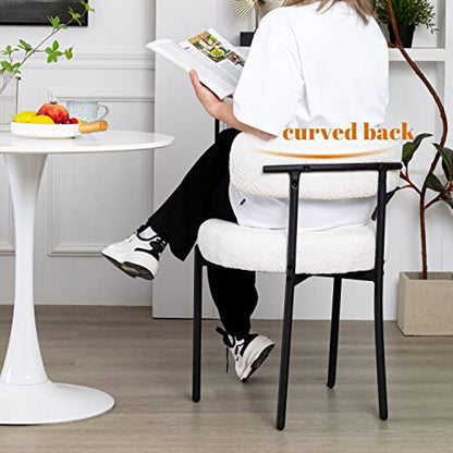 DYHOME Juego de 2 sillas de comedor blancas, sillas de comedor modernas de mediados de siglo, sillas de comedor de cocina, respaldo curvo, silla de comedor tapizada redonda Boucle con patas de metal negro