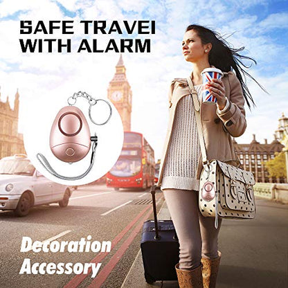 Alarma personal, alarma personal de seguridad de sonido seguro para mujeres, niños, ancianos, alarma personal segura de emergencia con linterna LED, llavero, alarma de seguridad y autodefensa, canción de sirena de 130 dB (oro rosa)