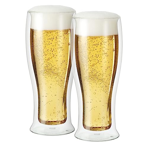 OGGI Beer Double Wall Insulated Glass Mug, Ideal for IPA ale lager stout pilsner, Beer Stays Cool Longer Even Outdoors, Visually Stunning, 14oz / 400ml, Set of 2