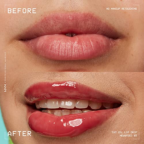 NYX PROFESSIONAL MAKEUP Fat Oil Lip Drip, Moisturizing, Shiny and Vegan Tinted Lip Gloss - Newsfeed (Rose Nude)