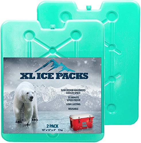 Large Ice Packs For Coolers and Ice Chest by Portion/Perfect - 20 Minute Quick Freeze Long Lasting Freezer Packs - Slim, Sealed and Reusable Ice Substitute 13 x 10 inch - Set of 2
