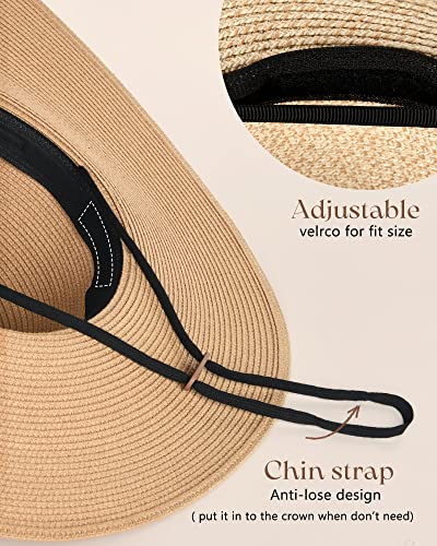 FURTALK Sombrero de paja para mujer con ala ancha UPF 50, sombrero de verano plegable, enrollable, sombreros de playa para mujer