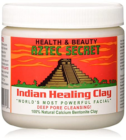 Aztec Secret 1 libra, arcilla curativa india original con un juego de cuencos para mezclar mascarilla facial, incluye polvo de arcilla de bentonita, espátula, cepillo, cucharas medidoras y más