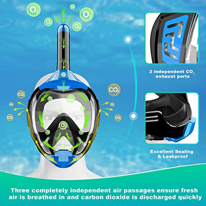 PRODUCTO 290 Zeeporte Máscara de snorkel de cara completa, equipo de snorkel para adultos y niños con el último sistema de respiración Dry Top y soporte de cámara desmontable, máscara plegable con vista panorámica de 180 grados, antifugas y niebla
