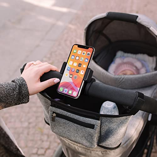 liuliuby Accesorio para soporte de teléfono para cochecito - Accesorios universales para cochecito para padres, bebés y niños pequeños - Abrazadera para teléfono con agarre de brazo de silicona antideslizante para barra del vientre, barras de mano, marcos