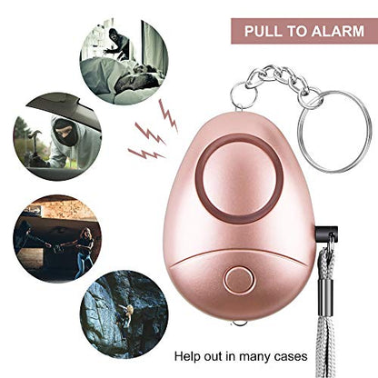 Alarma personal, alarma personal de seguridad de sonido seguro para mujeres, niños, ancianos, alarma personal segura de emergencia con linterna LED, llavero, alarma de seguridad y autodefensa, canción de sirena de 130 dB (oro rosa)