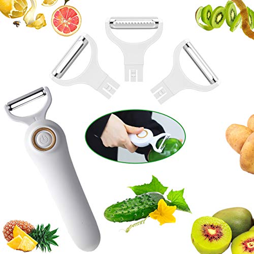 Pelador de patatas eléctrico, pelador eléctrico de mano de verduras y frutas 3 en 1 Pro Set, utensilios de cocina recargables por USB para manzanas, patatas, zanahorias y pepinos