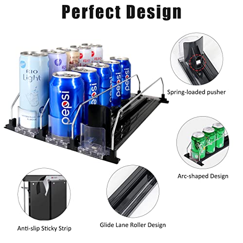 MZY LLC Soda Can Organizer for Refrigerator, Self-Pushing Drink Organizer for Fridge, Width Ajustable Drink Dispenser for Fridge Glide, Holds up to 15 Cans (12-20oz)