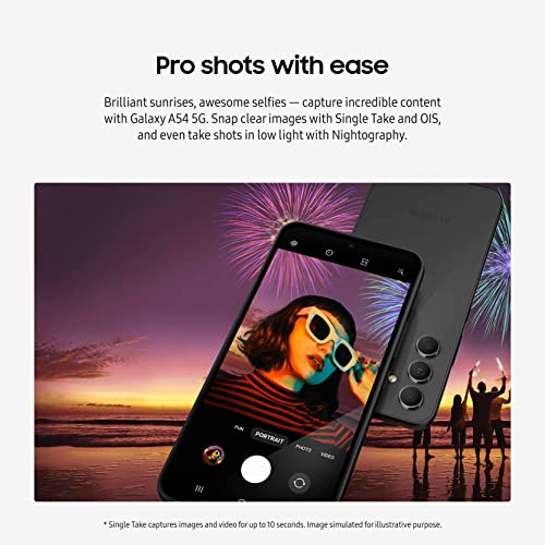 SAMSUNG Galaxy A54 5G Serie A, Smartphone Android desbloqueado de fábrica, 128 GB con pantalla fluida de 6,4", cámara de alta resolución, batería de larga duración, diseño refinado, versión EE. UU., 2023, impresionante negro